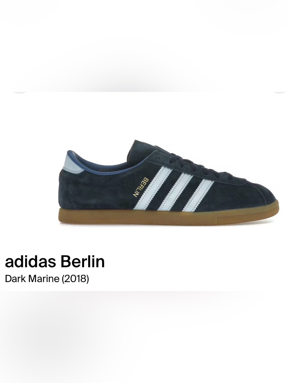 adidas Berlin Men’s Suede Sneakers in Black with White Stripes and Gum Sole